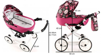 Wózek lalkowy ADBOR LILY Stelaż SPORT + Torebka + Koszyk (kolor: Ls-12)