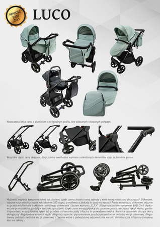 Wózek dziecięcy ADBOR LUCO 3w1 + Torba + Pokrowiec + Moskitiera + Fotelik CAPRI Czarny (kolor: L6)