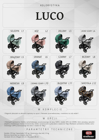 Wózek dziecięcy ADBOR LUCO 2w1 + Torba + Pokrowiec + Moskitiera (kolor: L3)