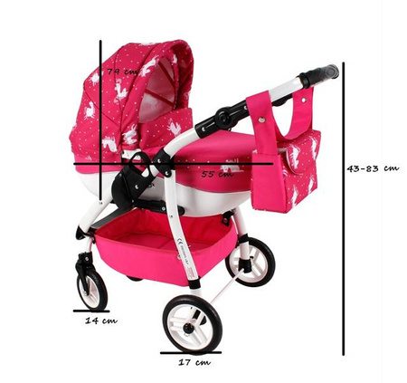 Wózek dla lalek Adbor Lily Sport + Specjalny Gratis - Stelaż Sport + Torebka + Koszyk kolor: Ls-08