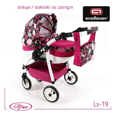 Wózek dla lalek Adbor Lily Sport + Specjalny Gratis - Stelaż Sport + Torebka + Koszyk kolor: Ls-19