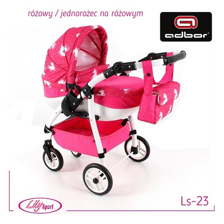 Wózek dla lalek Adbor Lily Sport + Specjalny Gratis - Stelaż Sport + Torebka + Koszyk kolor: Ls-23