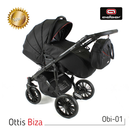 Wózek dziecięcy ADBOR OTTIS BLACK 2020 3w1 + Torba + Pokrowiec + Moskitiera + Uchwyt na butelkę + Fotelik kolor: Obi-04