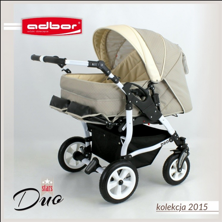 Wózek podwójny BLIŹNIACZY ADBOR DUO STARS 3w1 + Torba + Pokrowiec + Moskitiera + Foteliki CAPRI (kolor: D-03)