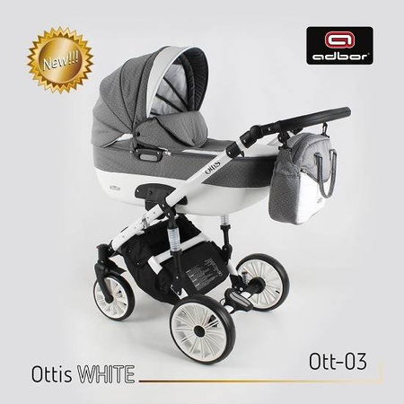 Wózek dziecięcy ADBOR OTTIS WHITE 3w1 + Torba + Pokrowiec + Moskitiera + Uchwyt na butelkę + Fotelik (kolor: Ott-03)